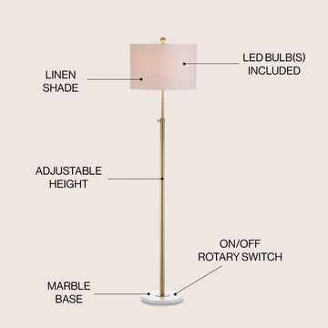 June 65" Adjustable Metal/Marble LED Floor Lamp - JONATHAN Y